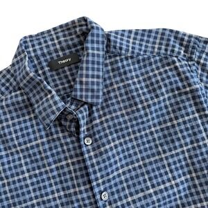 Theory Zack S Balance Check Short Sleeve Button Down Shirt Navy Mens Size M